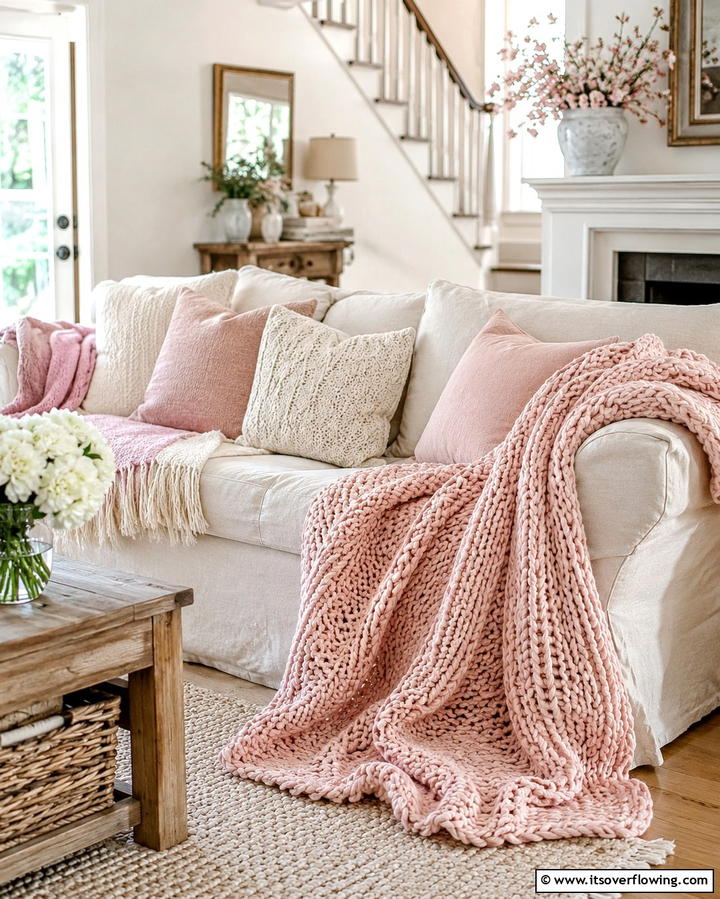 Soft Throw Blankets - 25 Shabby-Chic Style Living Room Ideas for a Vintage Look
