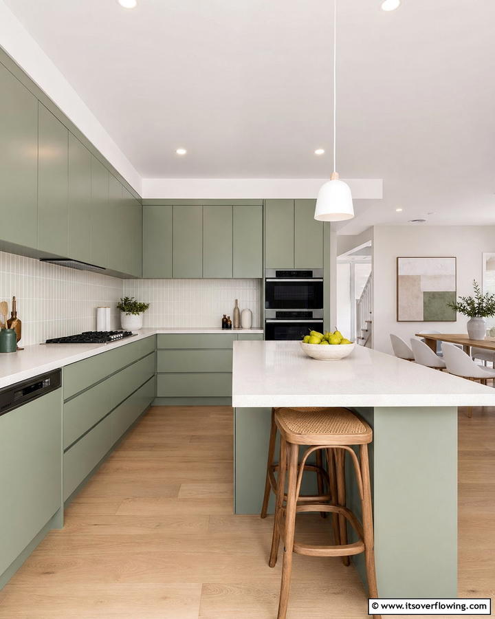 Soft Tone Subdued Green Cabinets - 21 Green Kitchen Cabinet Ideas for a Vibrant Culinary Space
