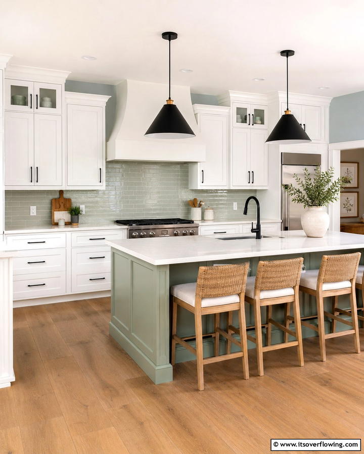 Soft Transitional Hues - 20 White Kitchen Cabinets With Black Hardware Ideas