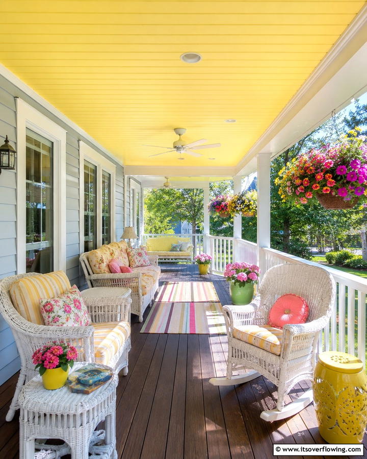 Soft Yellow Vinyl for a Cheerful Atmosphere - 20 Vinyl Porch Ceiling Ideas for a Stunning Outdoor Look