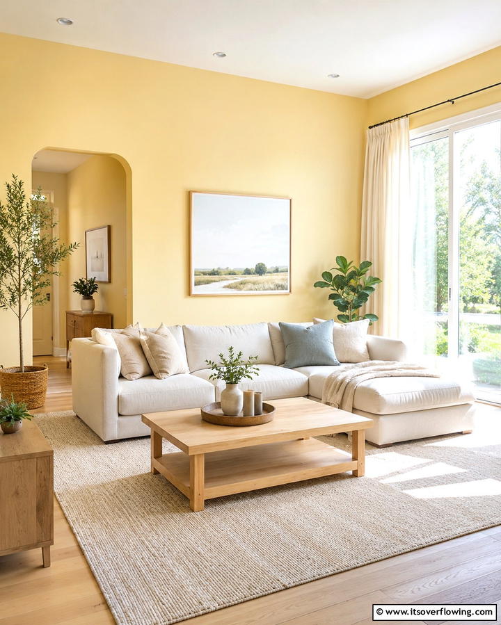 Soft Yellow Walls for a Cozy Atmosphere - 25 Yellow Living Room Ideas to Brighten Your Home
