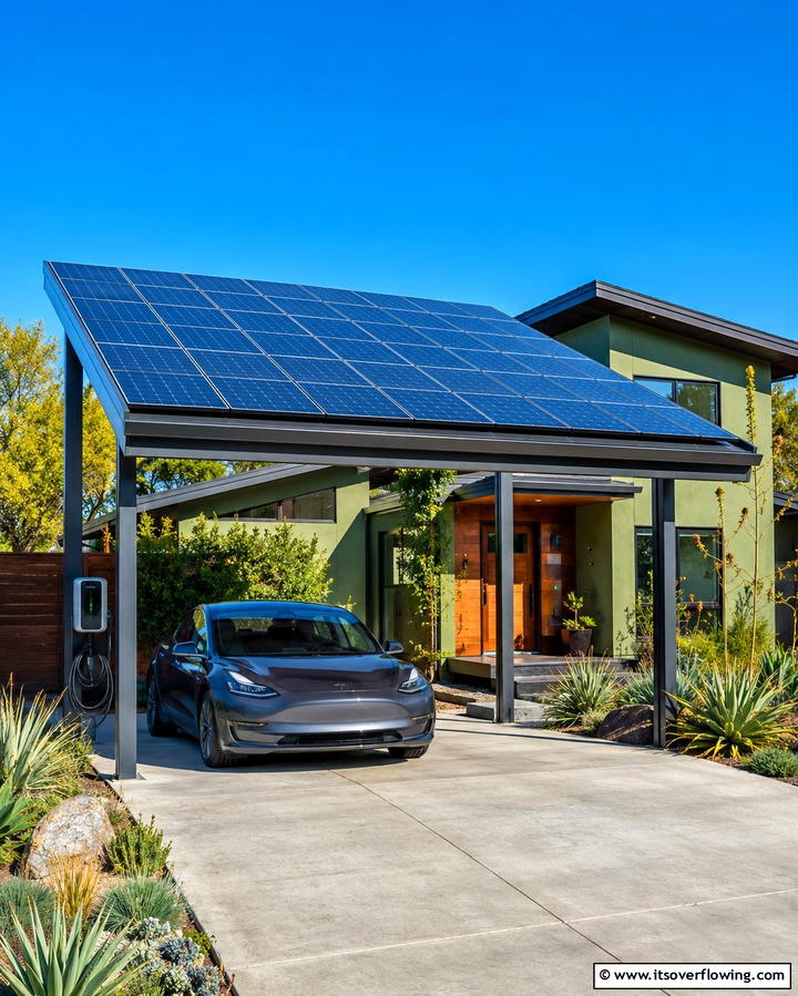 Solar Panel Integrated Porch - 25 Car Porch Design Ideas for a Welcoming Entrance