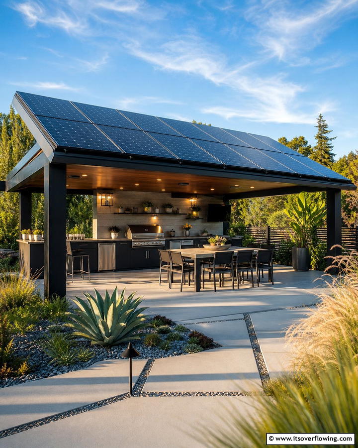 Solar Panel Roof for Energy Efficiency - 20 Outdoor Kitchen Roof Ideas for Year-Round Enjoyment