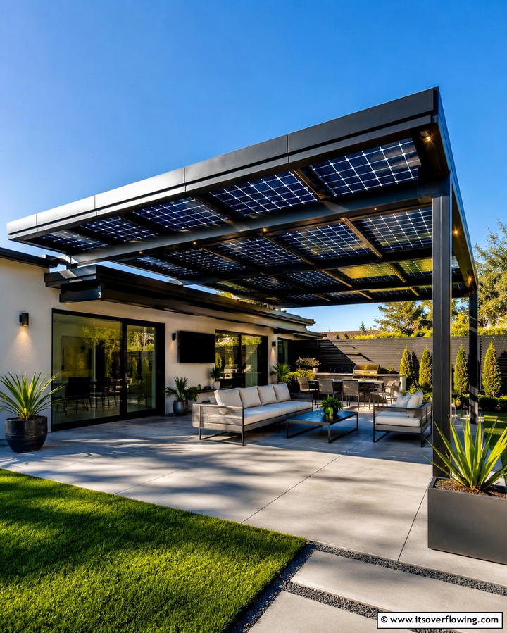 Solar Panel Roof - 25 Attached Covered Patio Ideas for Year-Round Use