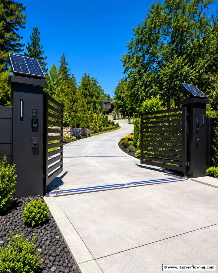 Solar Powered Automated Gate - 30 Stylish Driveway Gate Ideas for Curb Appeal