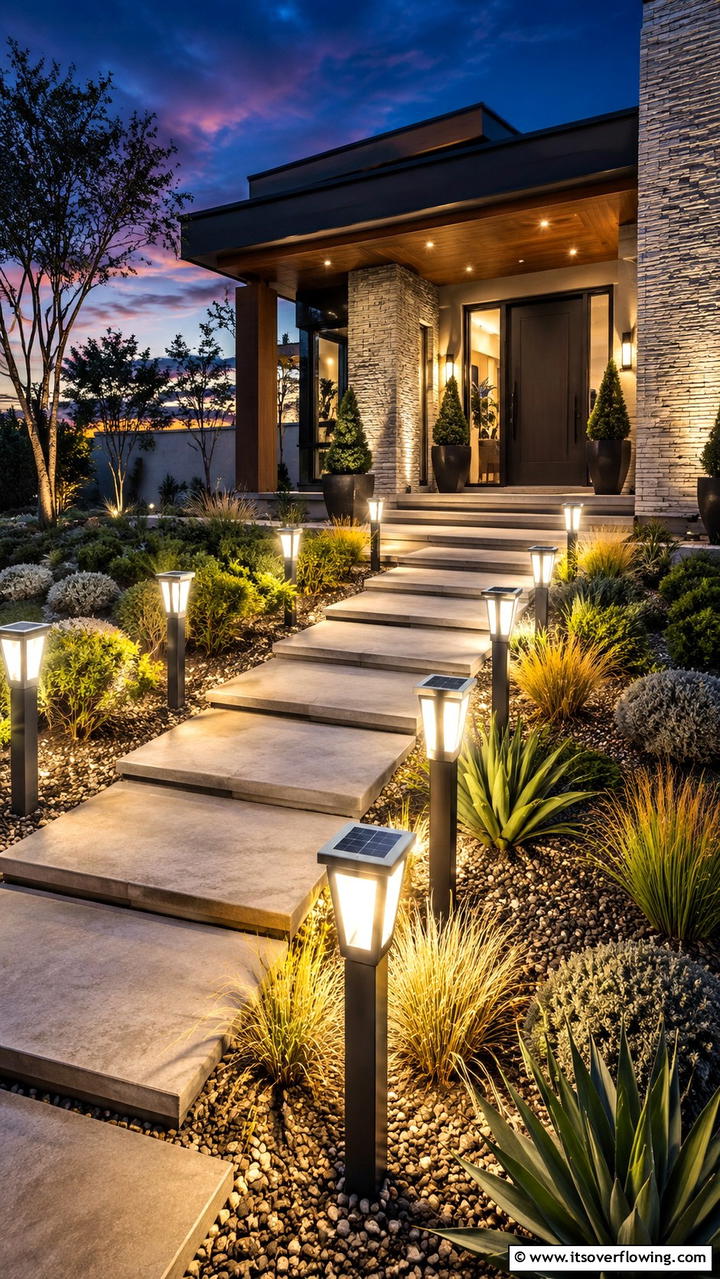 Solar Powered Elegance - 30 Inviting Front Porch Lighting Ideas for Curb Appeal