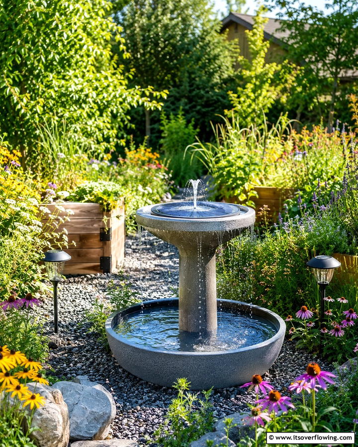 Solar Powered Fountain - 25 Backyard Fountain Ideas for a Serene Outdoor Space