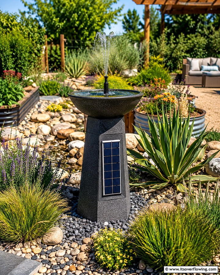 Solar Powered Fountain for Eco Friendly Elegance - 25 Backyard Fountain Ideas for a Serene Outdoor Space