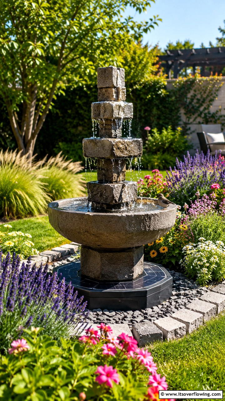Solar Powered Fountain - 21 Water Feature Ideas for Serene Garden Landscaping