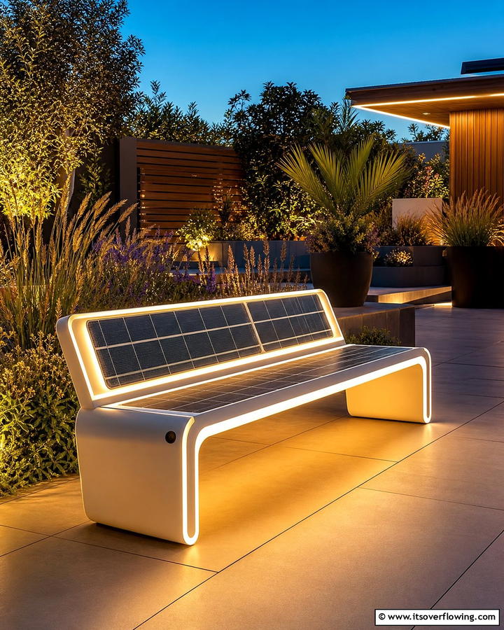 Solar Powered Illuminated Bench - 30 Charming Garden Bench Ideas for Relaxing Outdoor Spaces