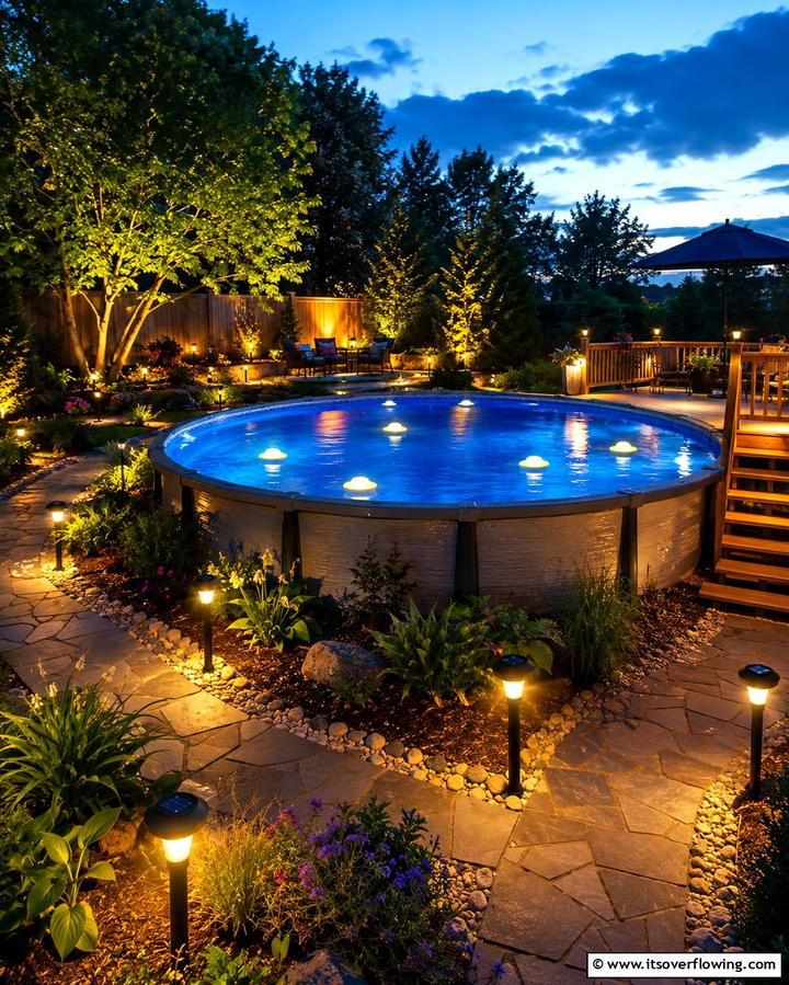 Solar Powered Lighting - 25 Above Ground Pool Landscaping Ideas for a Stunning Yard