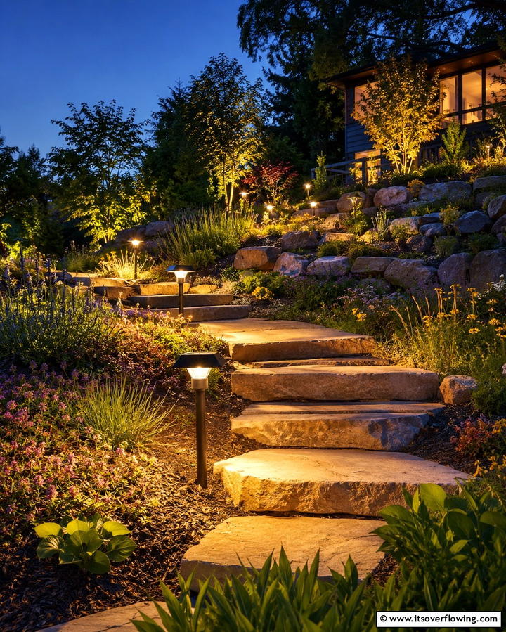 Solar Powered Lighting - 25 Terraced Garden Ideas for Sloped Landscapes