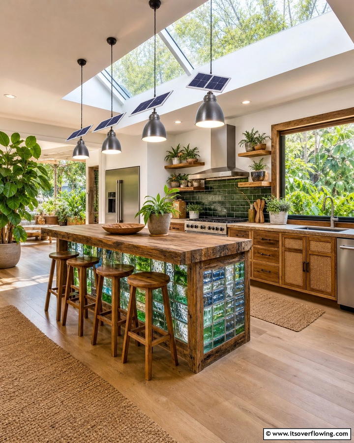 Solar Powered Lighting Touch - 30 Kitchen Island Lighting Ideas to Illuminate Your Space