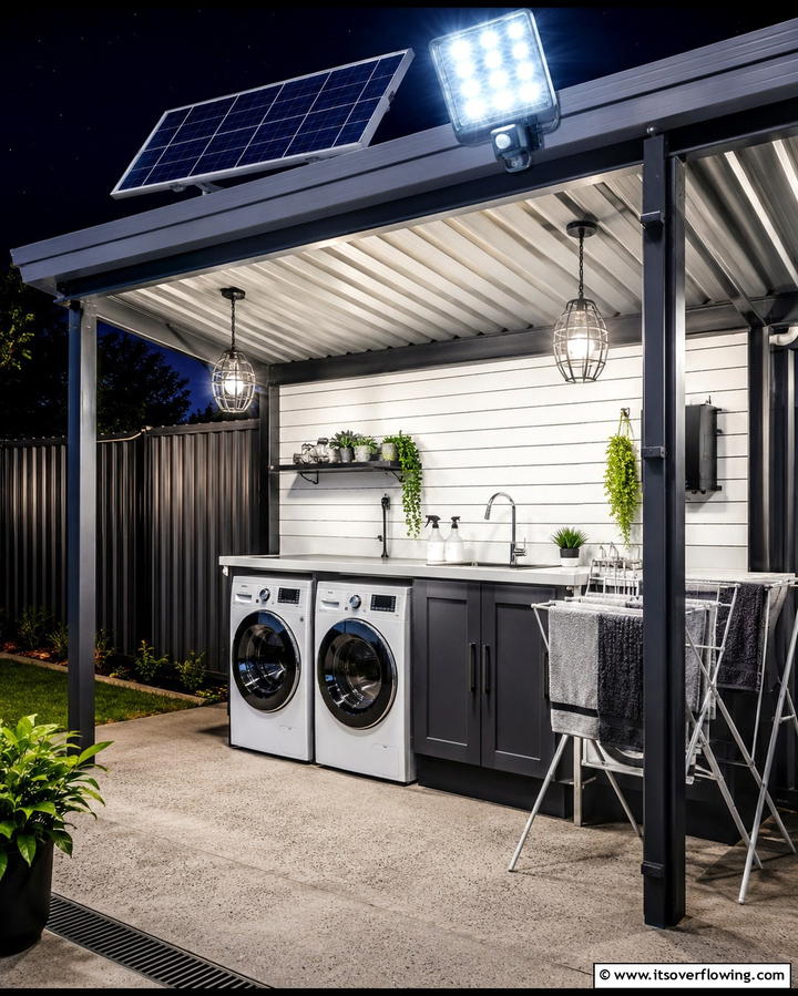 Solar Powered Lights for Evening Use - 25 Outdoor Laundry Area Design Ideas for Convenience
