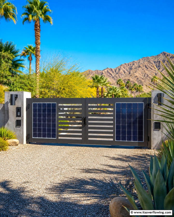 Solar Powered Metal Gate - 25 Metal Garden Gate Ideas to Enhance Your Outdoor Space