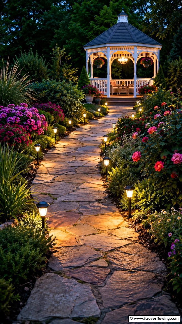 Solar Powered Pathways - 30 Gazebo Lighting Ideas- Ambient Outdoor Illumination