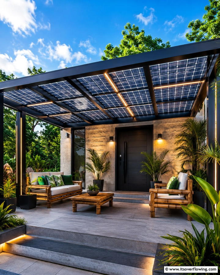 Solar Powered Pergolas for Sustainability - 25 Front Porch Pergola Ideas for a Charming Entrance