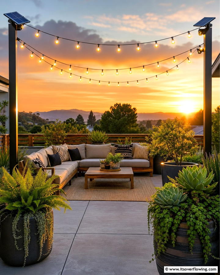 Solar Powered Sustainability - 21 Patio String Light Arrangements for Magical Outdoor Ambiance