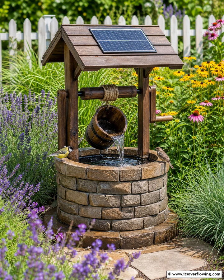 Solar Powered Wishing Well Fountain - 20 Outdoor Wishing Well Garden Ideas for Enchantment