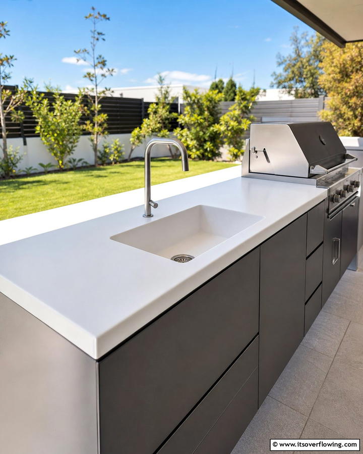 Solid Surface Countertops - 25 Types of Outdoor Kitchen Countertops for Durability
