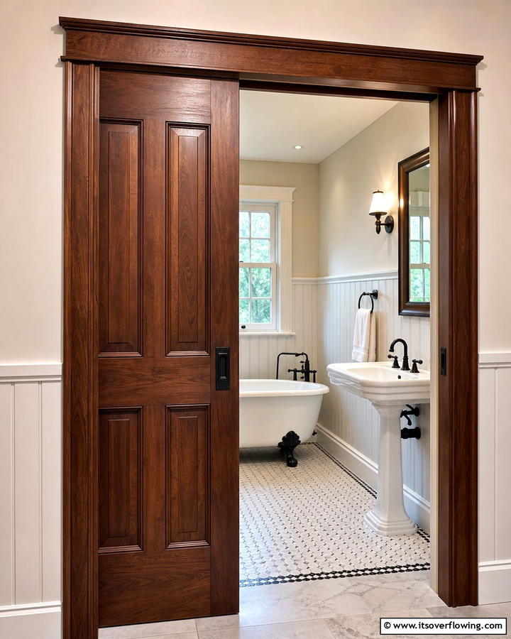 Solid Wood Pocket Door for Timeless Elegance - 20 Bathroom Pocket Door Ideas for Modern Homes