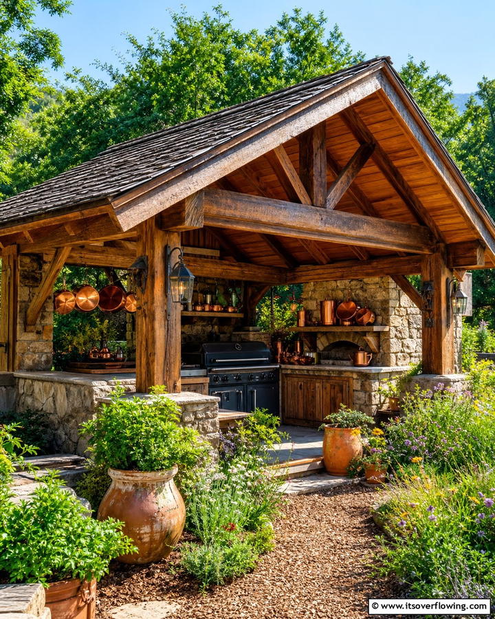 Solid Wood Roof for a Rustic Look - 20 Outdoor Kitchen Roof Ideas for Year-Round Enjoyment