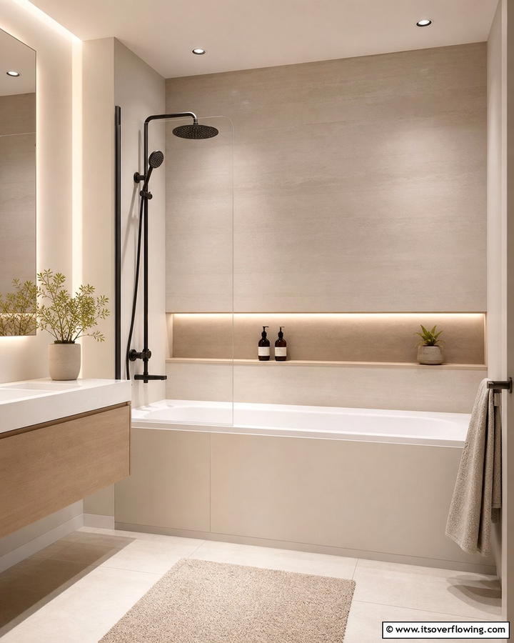 Soothing Minimalist Blend - 30 Tub-Shower Combo Ideas for Space-Efficient Bathrooms