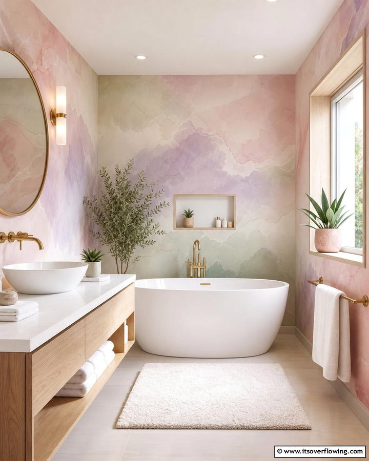 Soothing Pastel Tones - 21 Bathroom Wallpaper Ideas to Add Bold Patterns or Subtle Texture