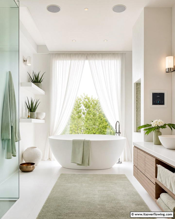 Soothing Soundscapes with Ambient Music - 30 Serene Spa Decor Ideas for a Relaxing Bathroom Retreat