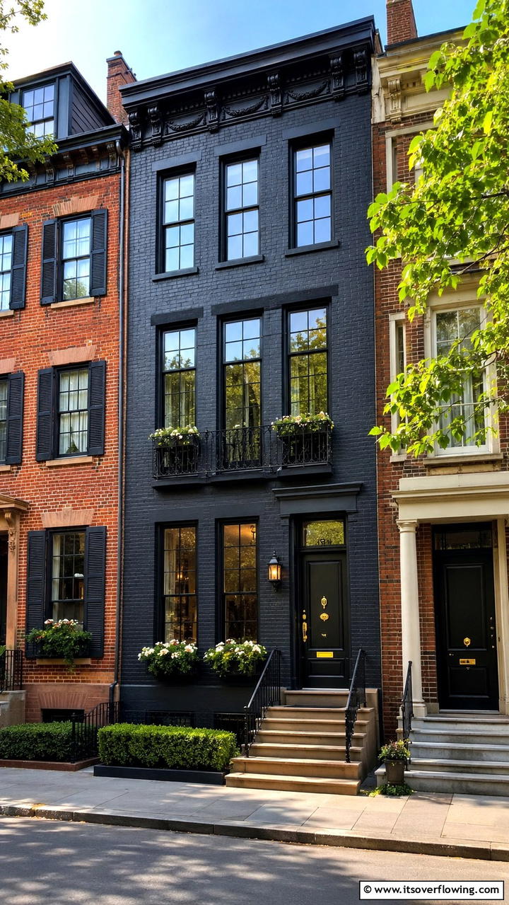 Sophisticated Black Brick Townhouse - 30 Black Brick House Exteriors for Bold Curb Appeal