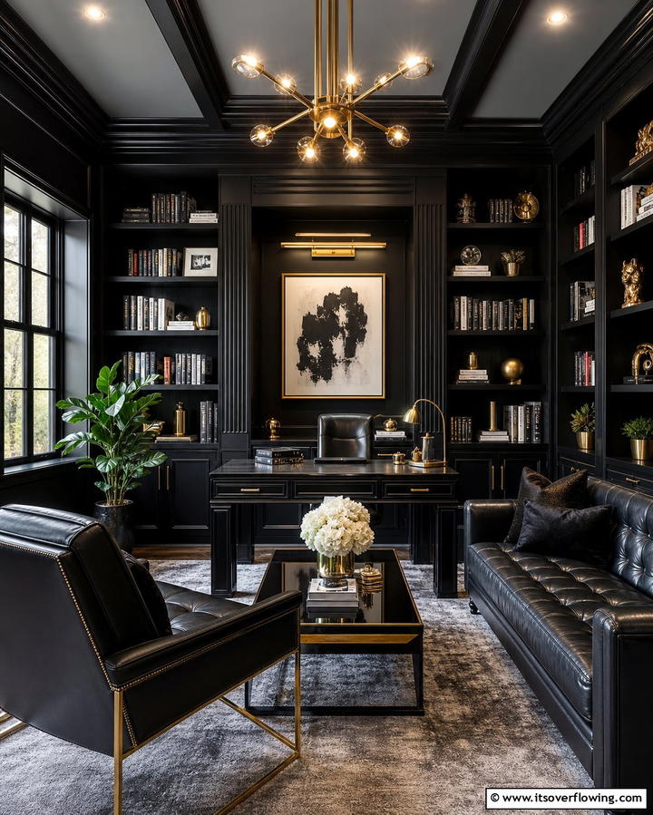 Sophisticated Black Home Library - 25 Monochromatic Color Schemes for Rooms