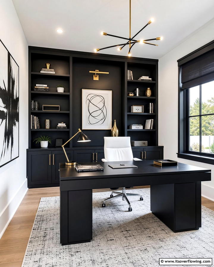 Sophisticated Black Home Office - 21 Bold Black Room Ideas for Dramatic Interior Statements
