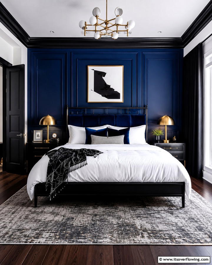 Sophisticated Black and Blue Accent Walls - 25 Black and Blue Bedroom Ideas for a Bold Statement