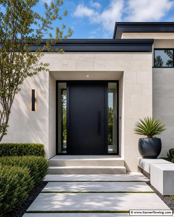 Sophisticated Black with Minimal Ornamentation - 21 Black Front Door Ideas for Bold First Impressions