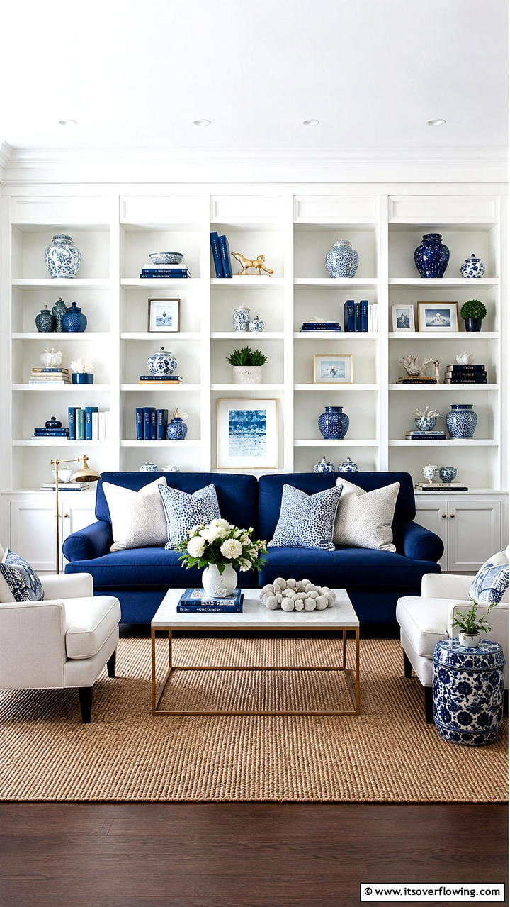 Sophisticated Blue and White Shelving - 30 Blue and White Decor Ideas for a Fresh and Serene Home Style