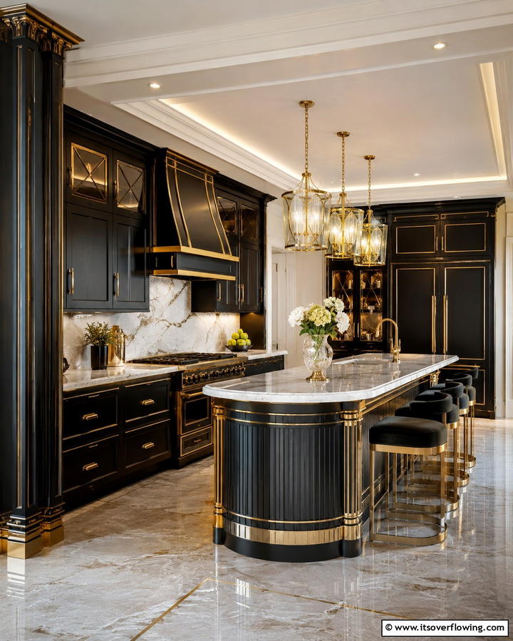 Sophisticated Brass Details - 30 Art Deco Kitchen Ideas for Timeless Elegance