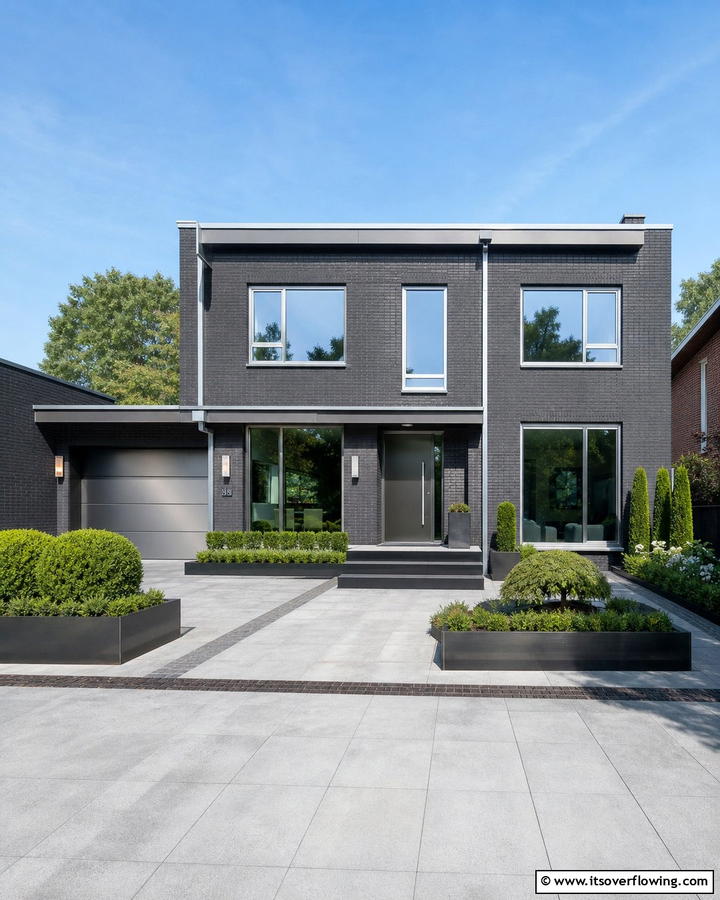 Sophisticated Brick Charcoal with Silver Trims - 30 Exterior Brick and Paint Color Combinations