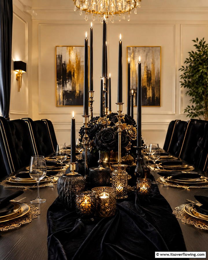 Sophisticated Candle Arrangements - 25 Stunning Black and Gold Centerpiece Ideas for Your Home