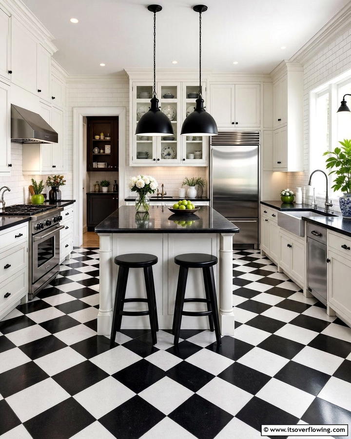 Sophisticated Checkerboard Floors - 21 Striking Black & White Kitchen Ideas for Bold Spaces