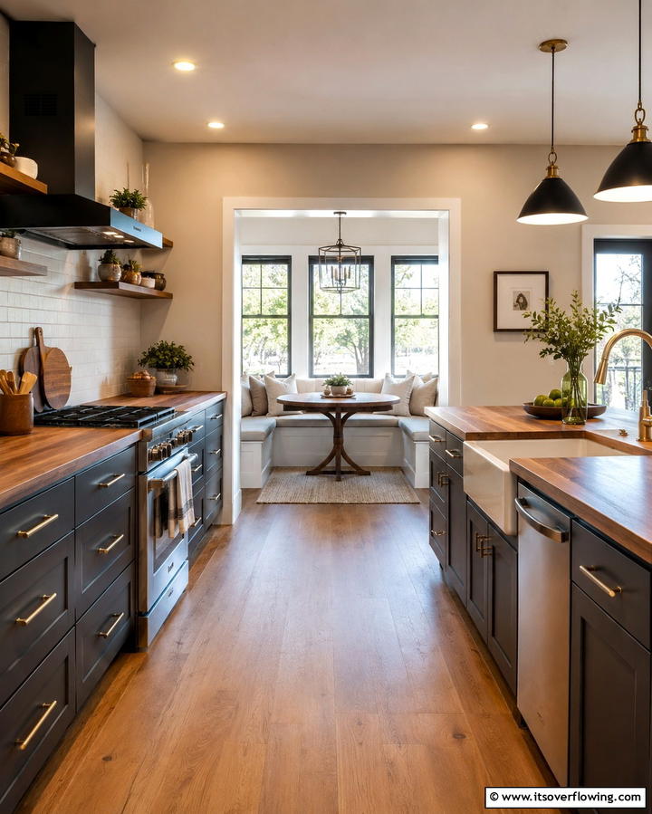 Sophisticated Contrast in Small Spaces - 25 Kitchen With Black Cabinets And Wood Countertops Ideas