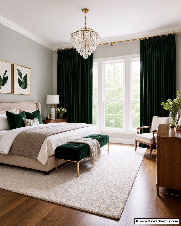 Sophisticated Dark Green Curtains - 21 Dark Green Bedroom Ideas- Moody & Luxurious Spaces