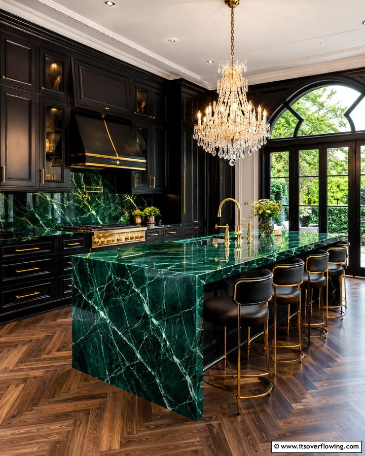 Sophisticated Elegance with Emerald Marble - 25 Kitchen With Green Countertops Ideas for Freshness