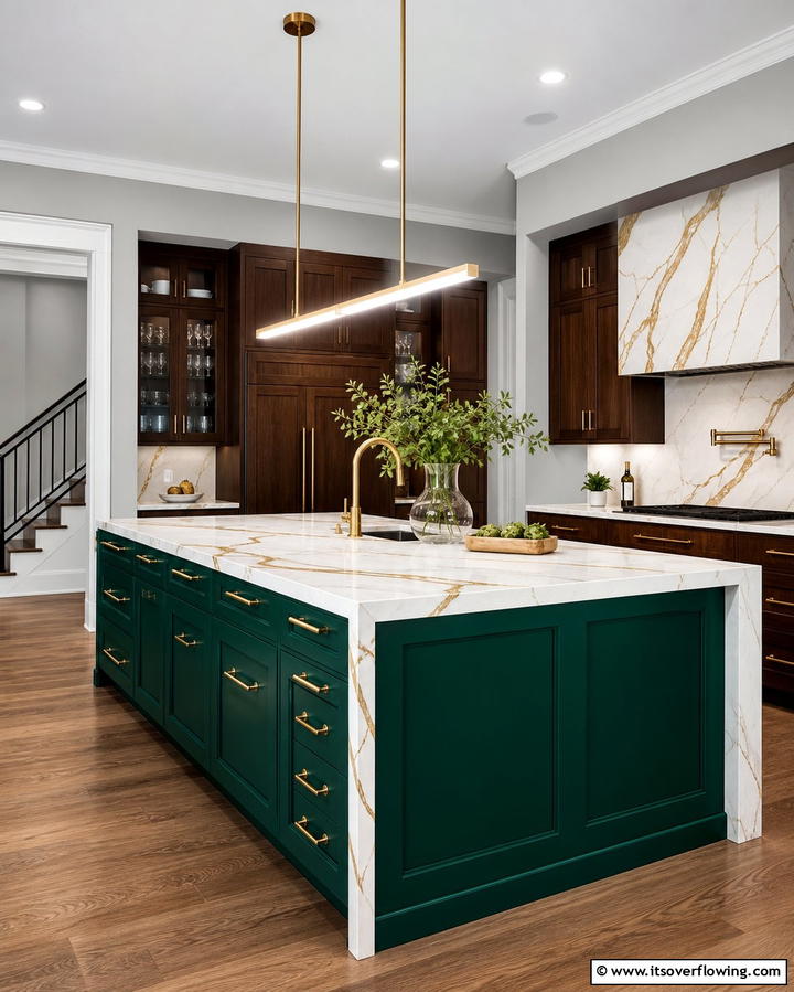 Sophisticated Emerald Green Island - 25 Kitchen Island Color Ideas to Refresh Your Space