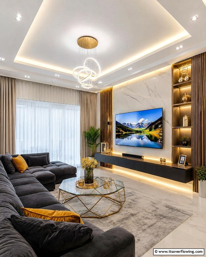 Sophisticated Entertainment Areas - 30 Glam Living Room Ideas for Luxurious Comfort