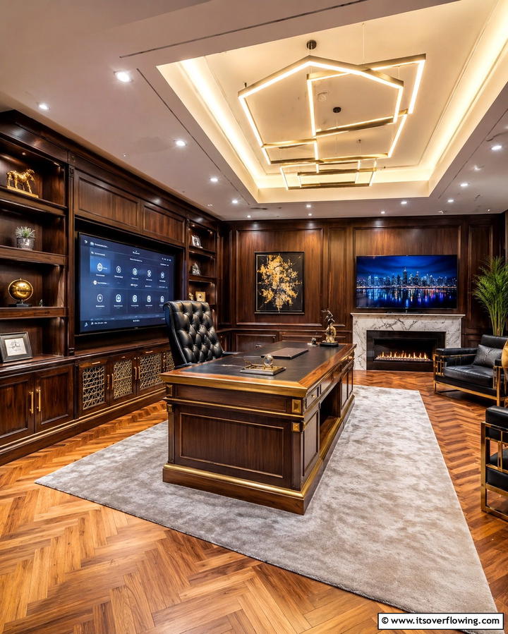 Sophisticated Executive Basement Office - 30 Basement Office Ideas for Productive Below-Ground Workspaces