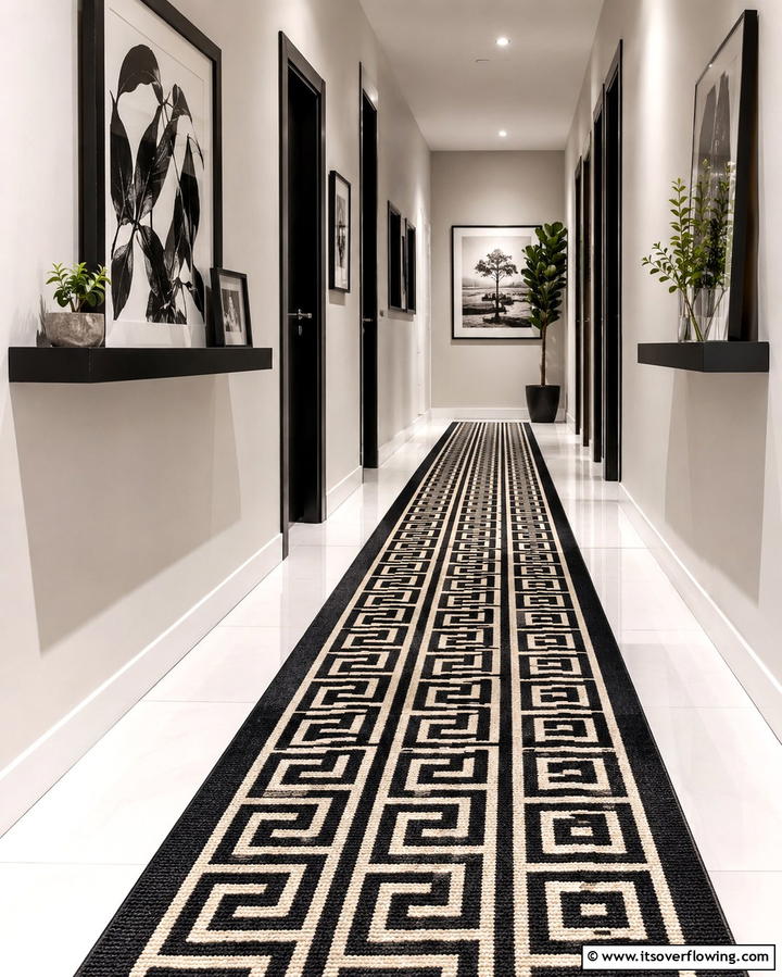 Sophisticated Floor Runners - 30 Chic Black and White Hallway Ideas for Timeless Elegance