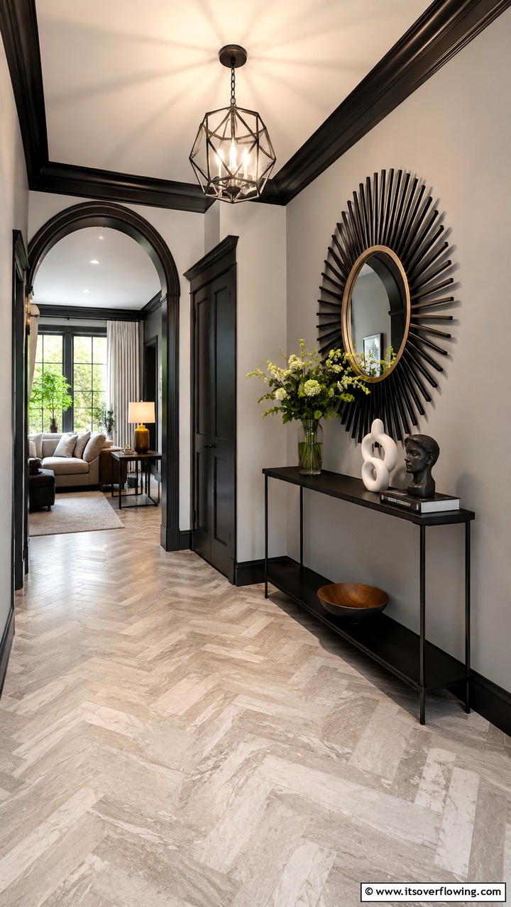 Sophisticated Foyer Accent - 30 Grey House With Black Trim Ideas- Bold Exterior Designs