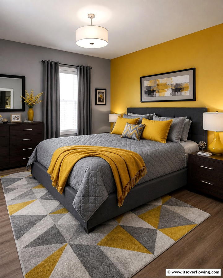 Sophisticated Gray and Yellow Pairing - 25 Bedroom Painting Ideas With Two Colors for Impact