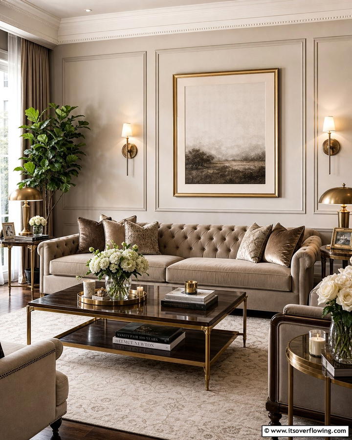 Sophisticated Greige Palette - 30 Grey Living Room & Dark Wood Floor Design Combinations