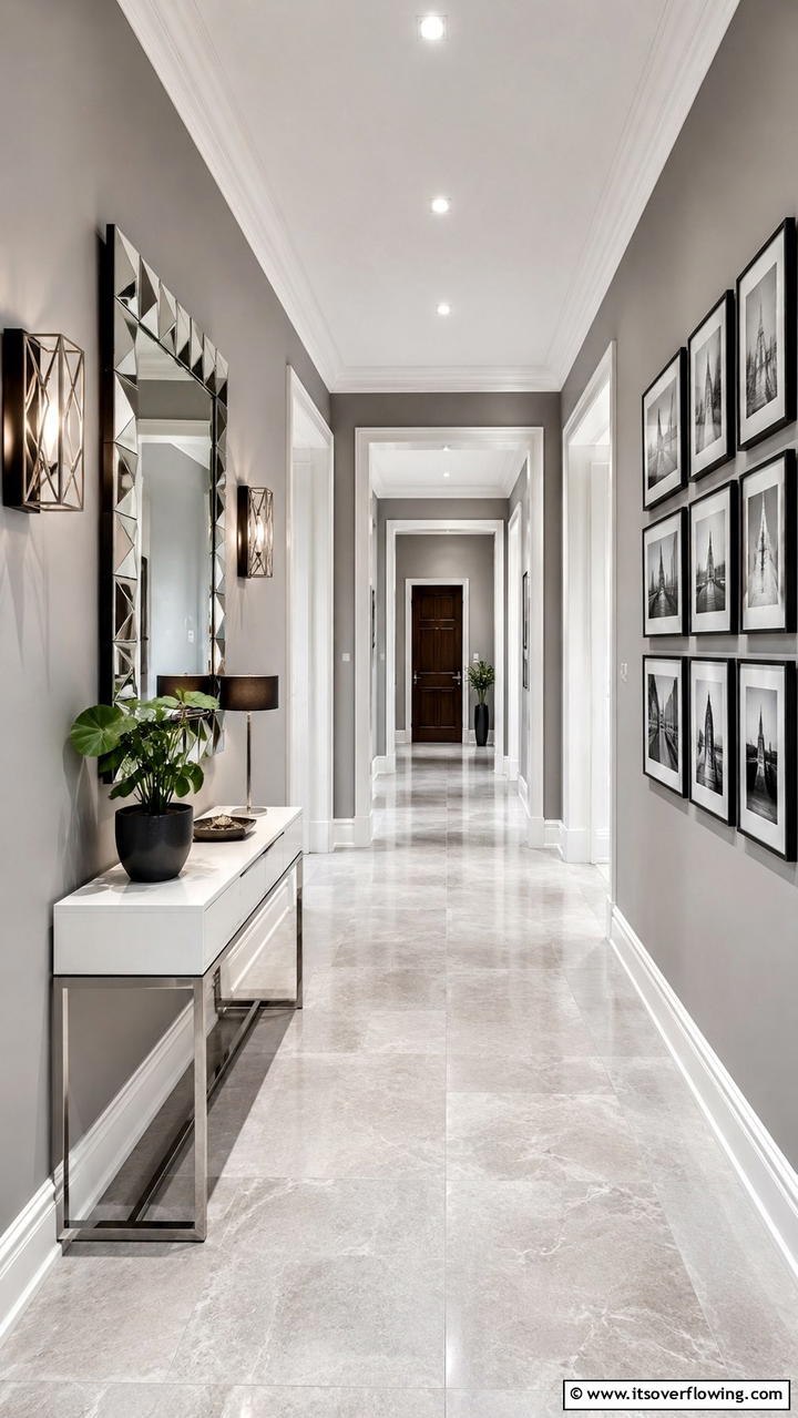Sophisticated Hallway Appeal - 30 Grey and White House Interior Ideas- Minimalist Elegance